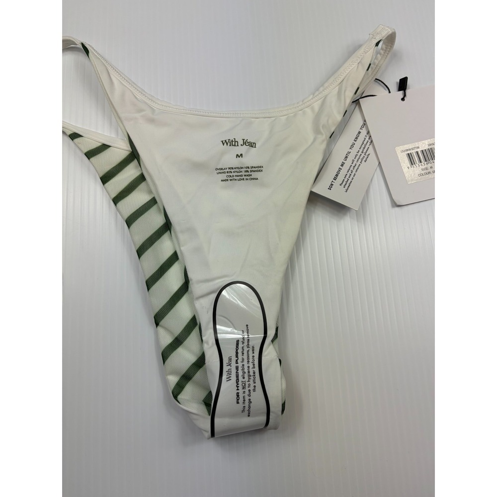 Designer With Jean Bikini Bottom Lola Medium Green Stripe Cheeky High Cut Summer - Picture 7 of 13